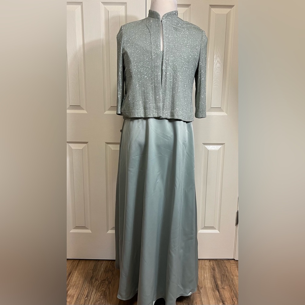 Alex Evenings Iced Sage  Gown Mock Two-Piece  Sparkle Sz 12P